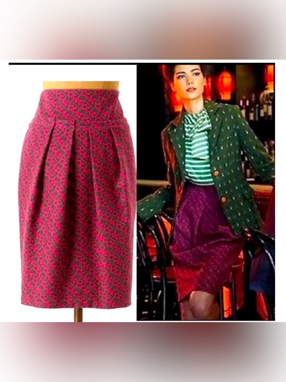Anthropologie Pink Patterned Pencil Skirt Size 0